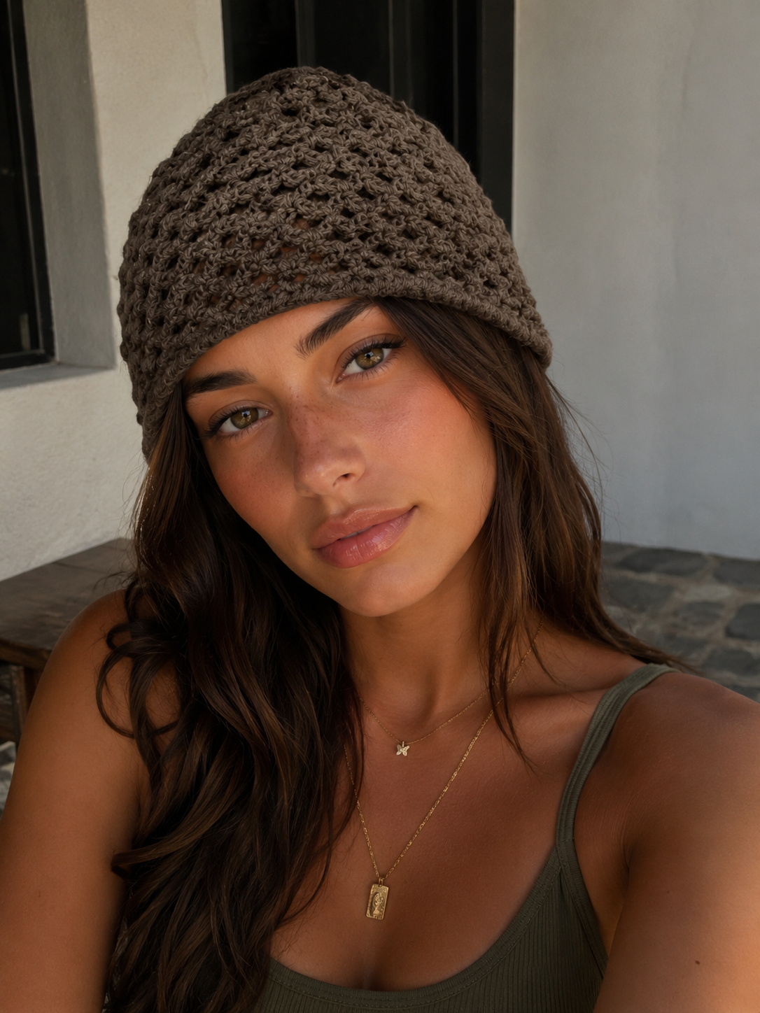 Cappello crochet brown