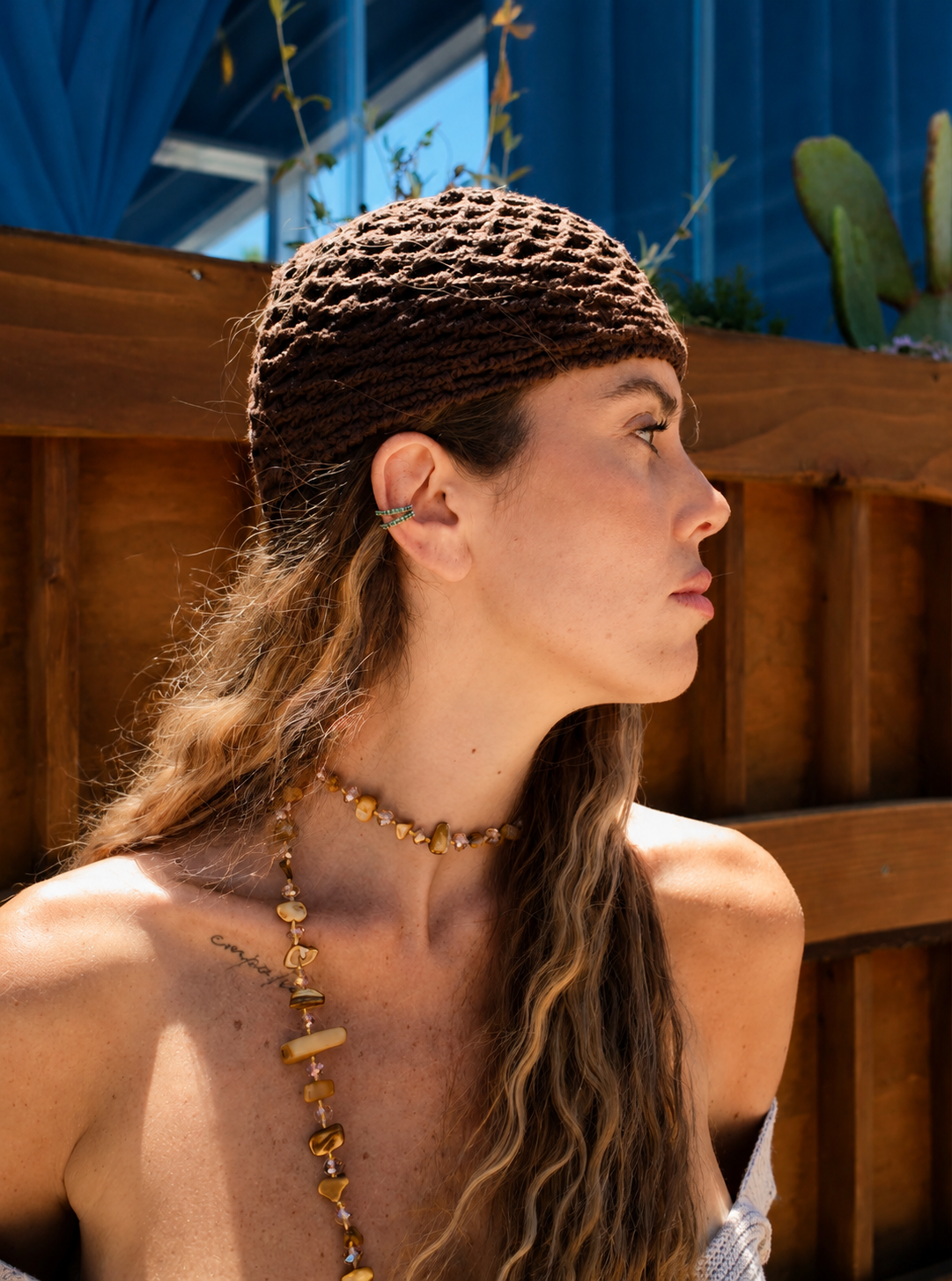 Cappello crochet brown